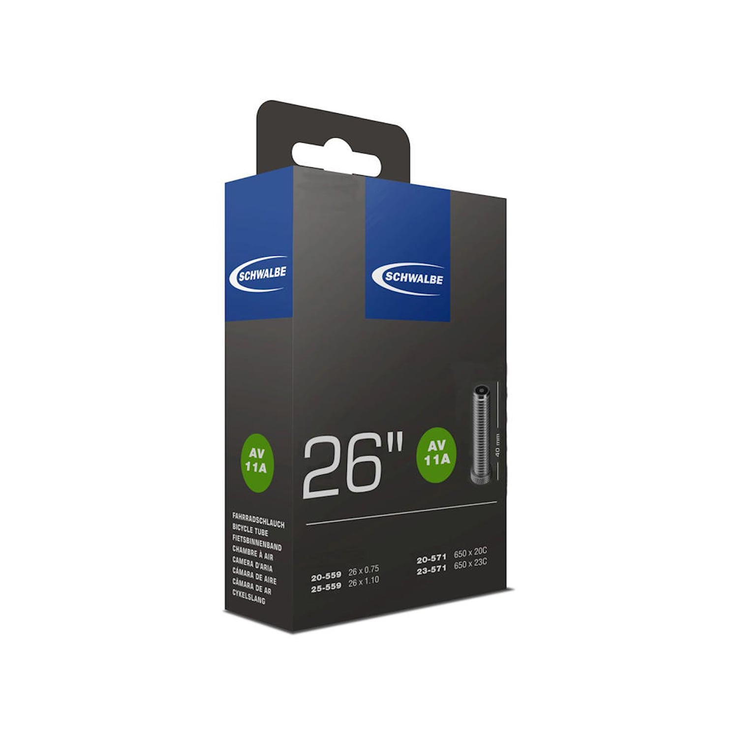 Schwalbe Slang AV11A 26 x 0,8 - 1 (20-25x559-571) 40 mm Bilventil Cykeldelar - Däck & slangar - SlangarCykeldelar Däck & slangar Slangar