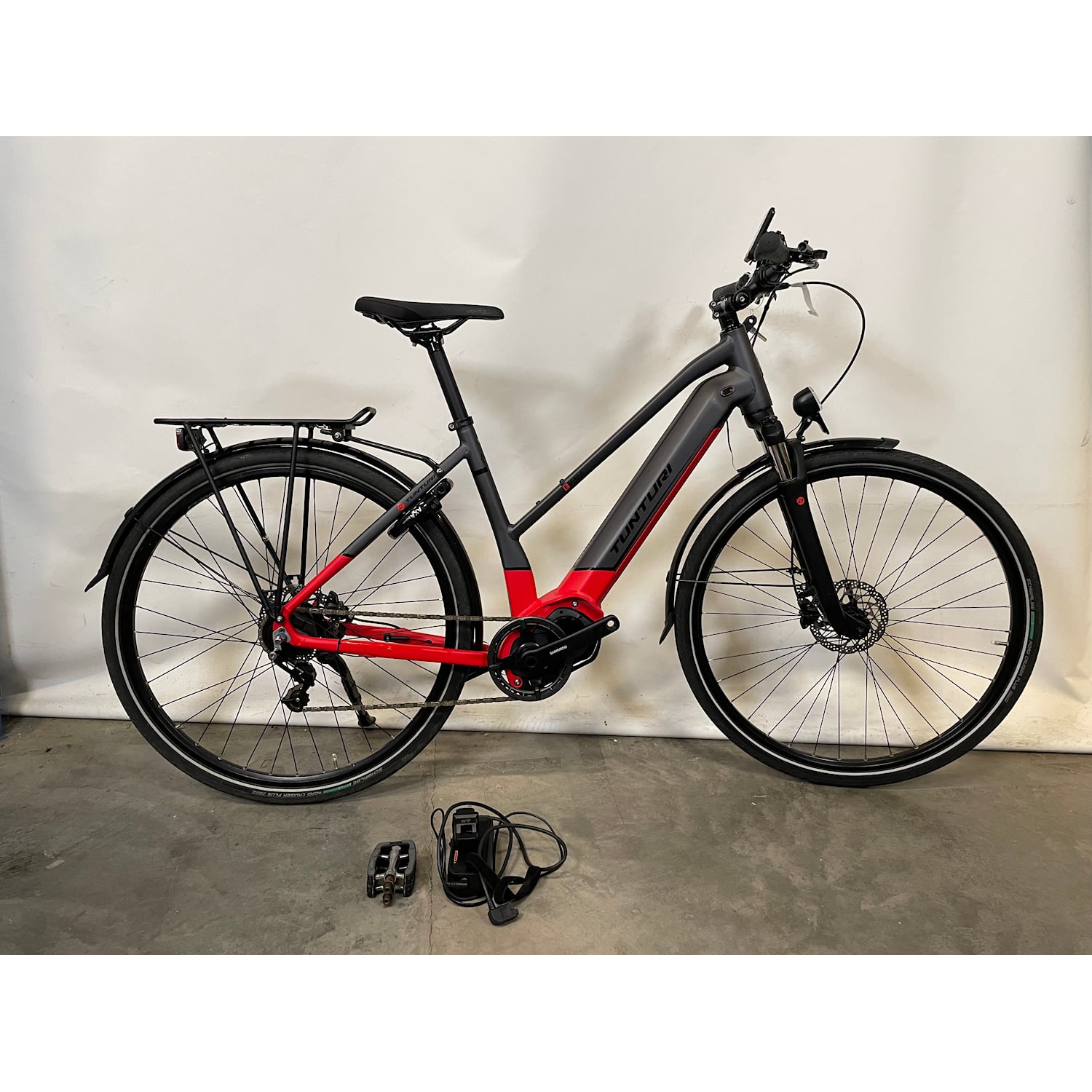 Tunturi eHybrid Di2 Dam Matte Grey/Red 48 cm Recycle - Elcykel-RecycleRecycle Elcykel Recycle