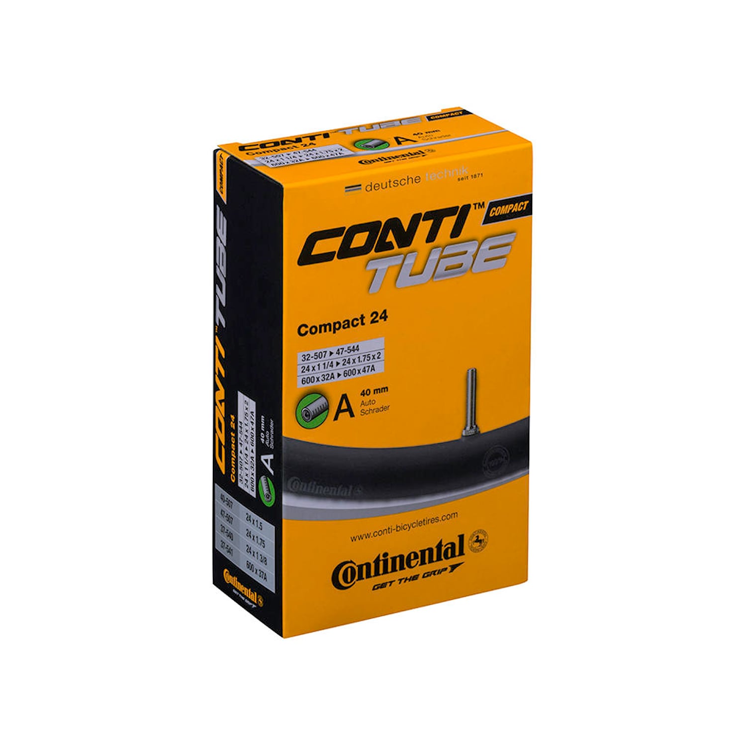 Continental Slang Compact Tube Wide 24 x 1,3-1,9 (32-47x507-544) 40 mm Bilventil Cykeldelar - Däck & slangar - SlangarCykeldelar Däck & slangar