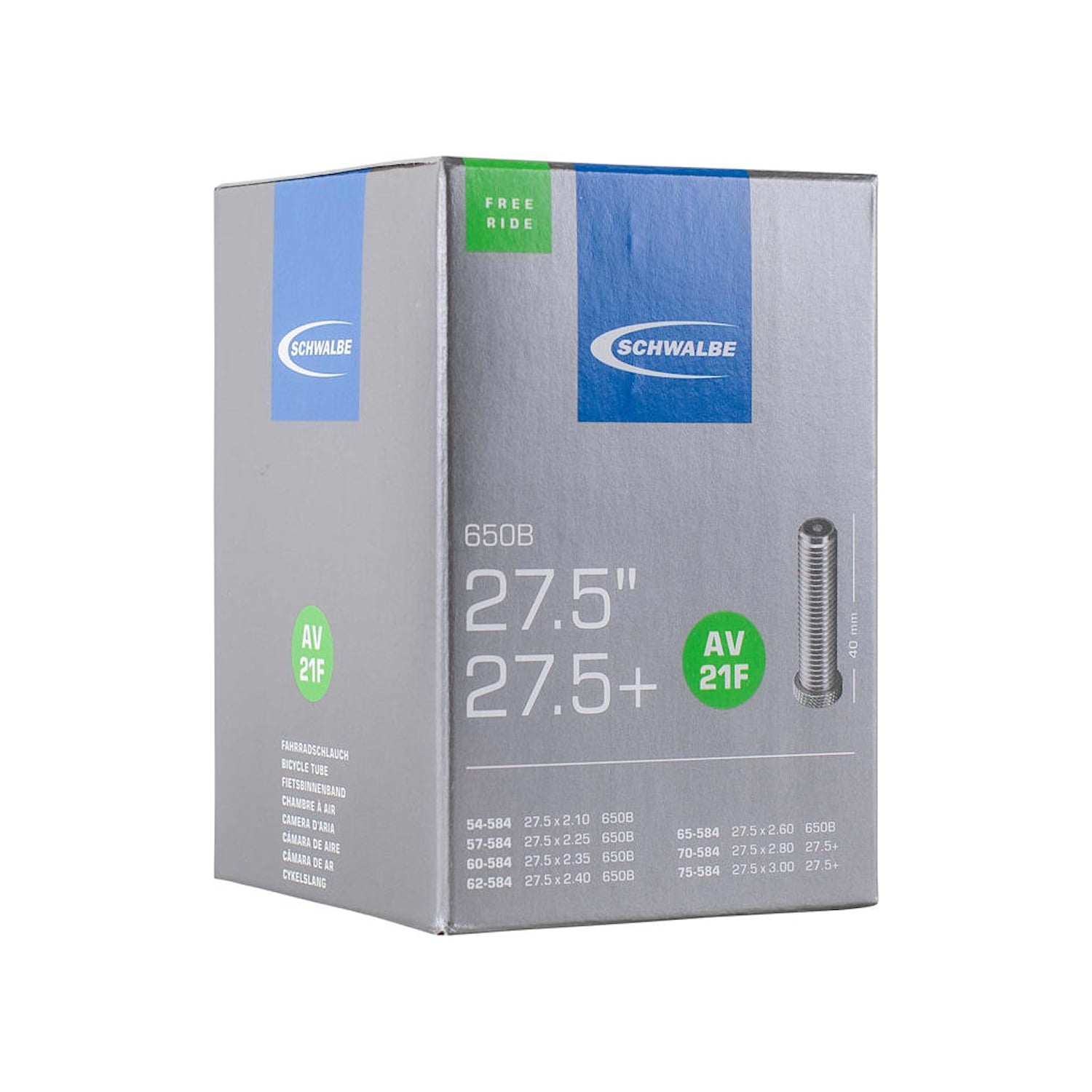 Schwalbe Slang AV21F TR4 Freeride 27,5 x 2,1-3,0 (54-75x584) 40 mm Bilventil Cykeldelar - Däck & slangar - SlangarCykeldelar Däck & slangar Slangar
